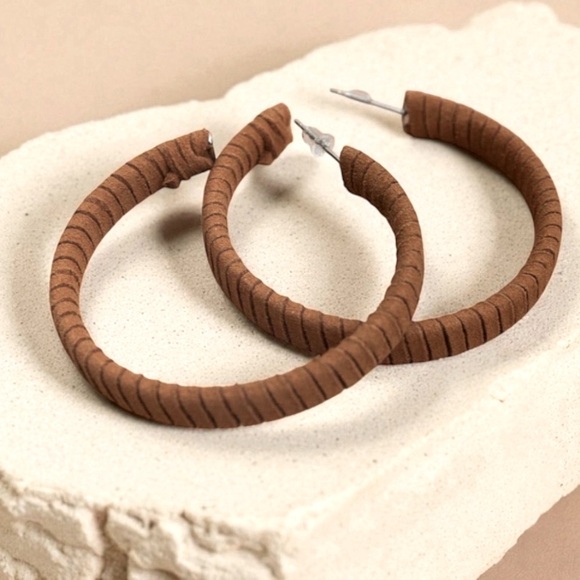 Accessories - New Suede Leather Wrapped Hoop Earrings